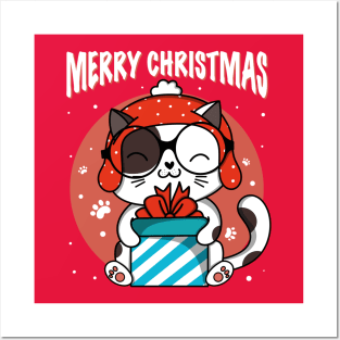 Merry Christmas Cat Gift Posters and Art